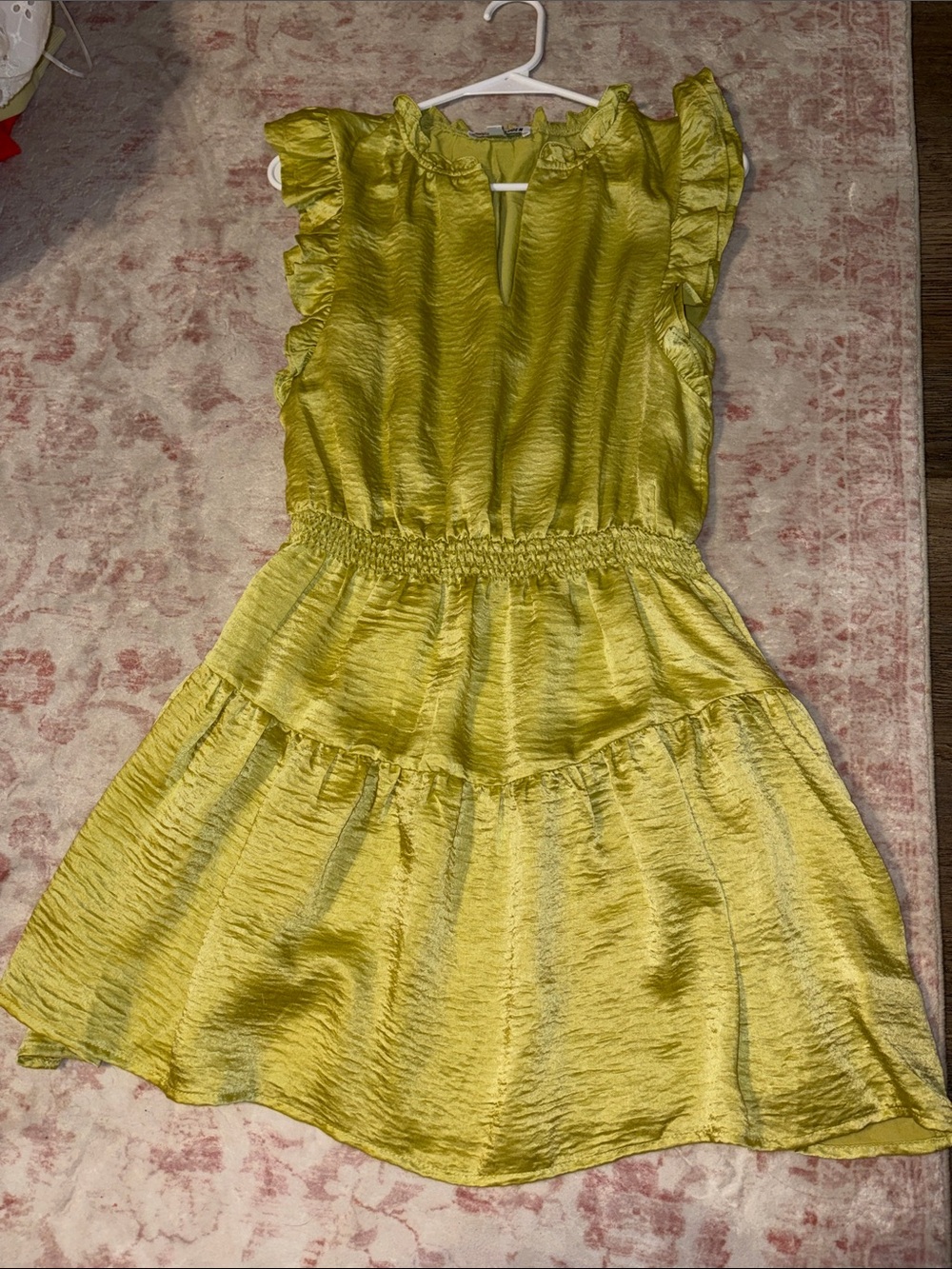 Girls' Ruffle Sleeve Satin-Look Dress in Chartreuse